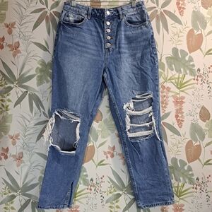 Forever 21 BUTTON FLY Blue Distressed Thrashed Ripped Jeans Size 29